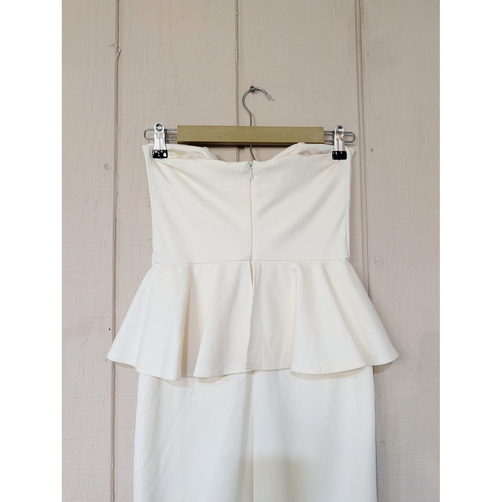 Amanda Uprichard Ivory Strapless Peplum Bodycon Dress Small Cream - Picture 12 of 16